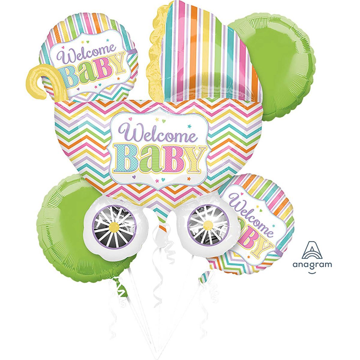 5 Piece Welcome Baby Foil Balloon Bouquet - Multicoloured
