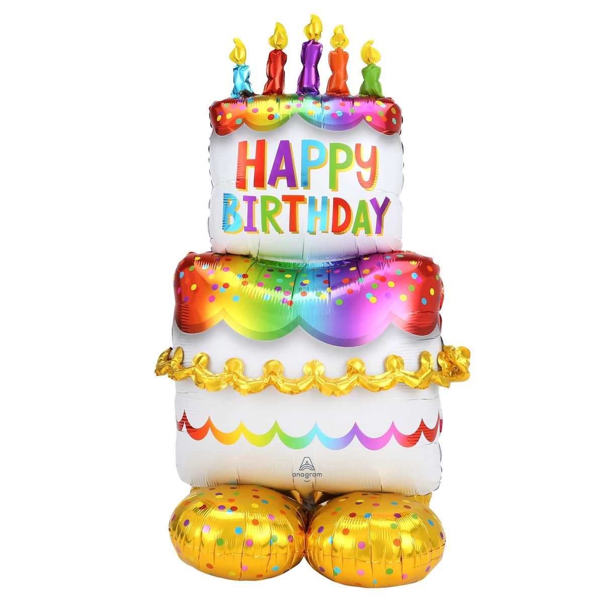 Giant AirLoonz Happy Birthday Cake Foil Balloon 68cm x 134cm - Multicoloured
