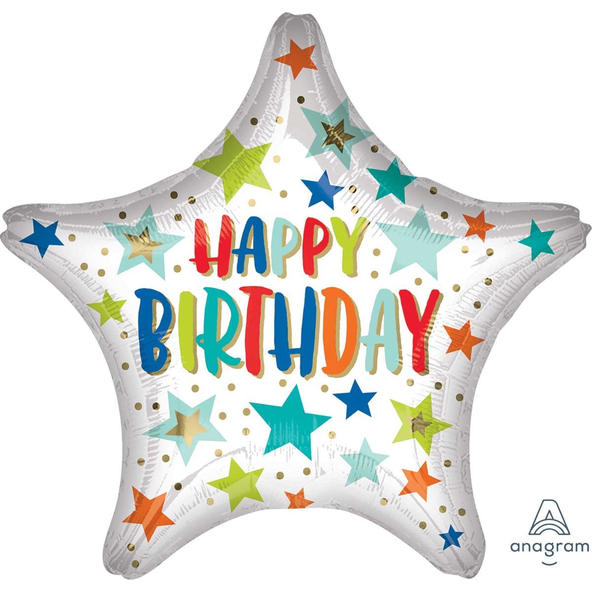 Jumbo Happy Birthday Stars and Dots Star Foil Balloon 71cm - Multicoloured
