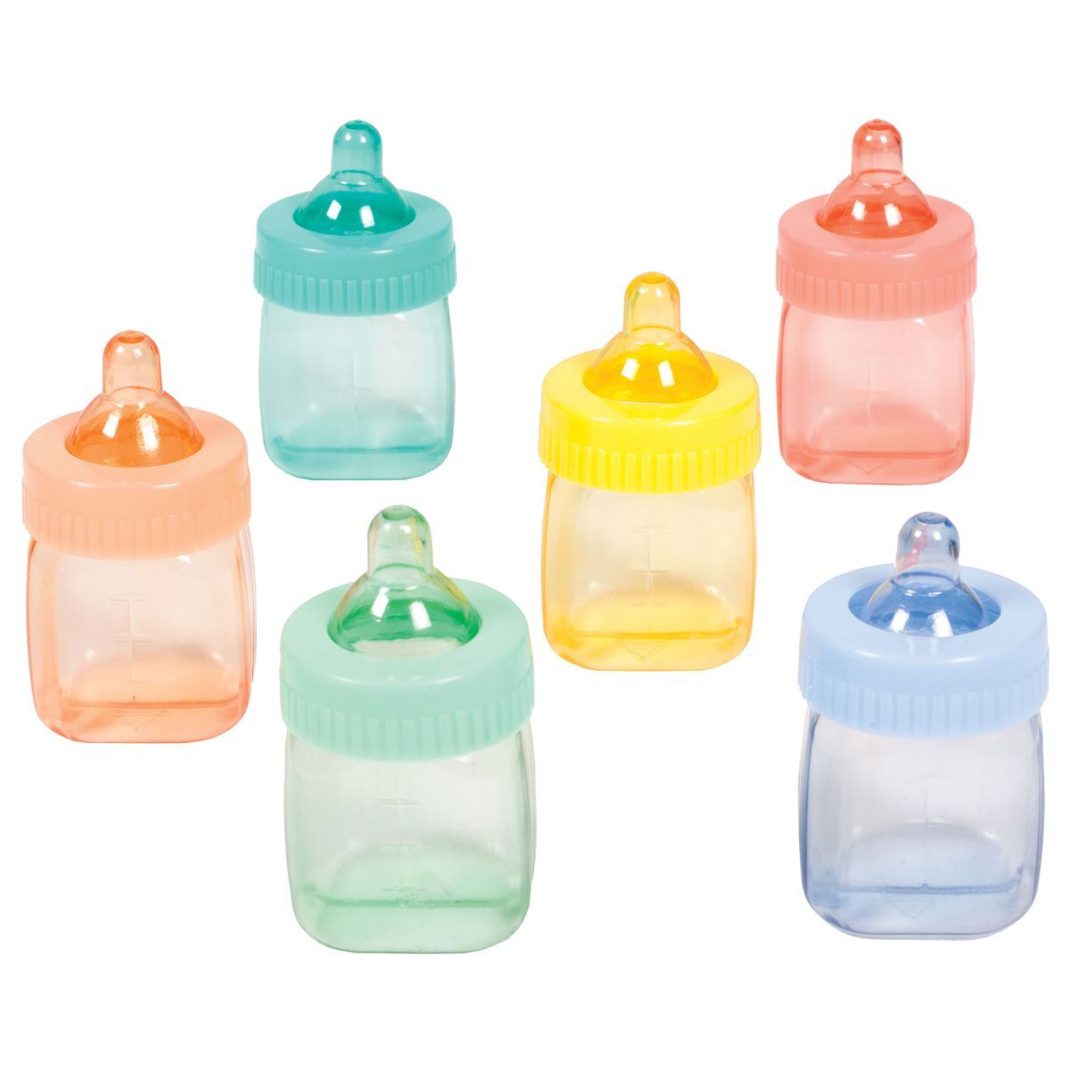 6 Pack Fillable Mini Baby Bottle Favor Containers - Multicoloured