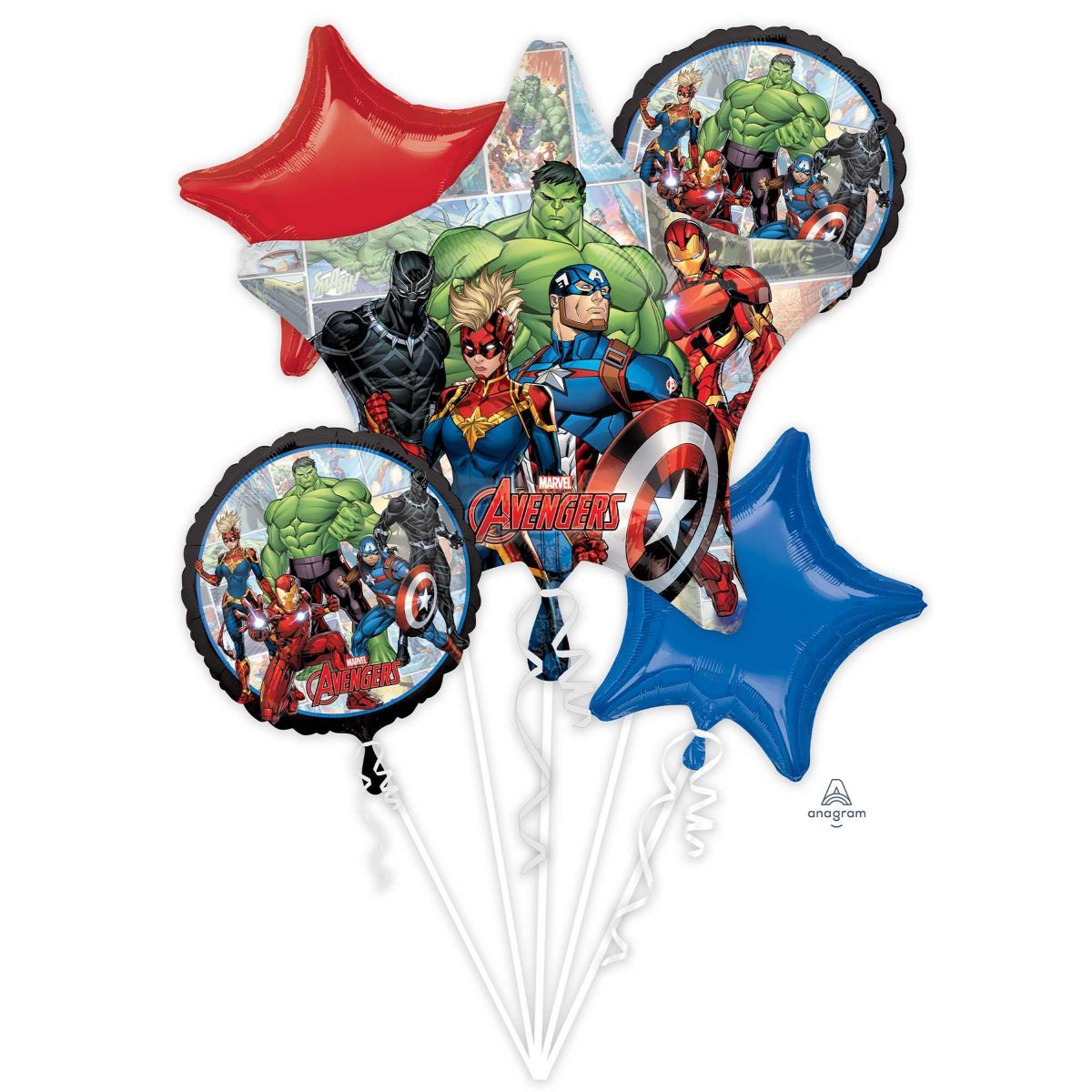 5 Pack Avengers Powers Unite Foil Balloon Bouquet - Multicoloured