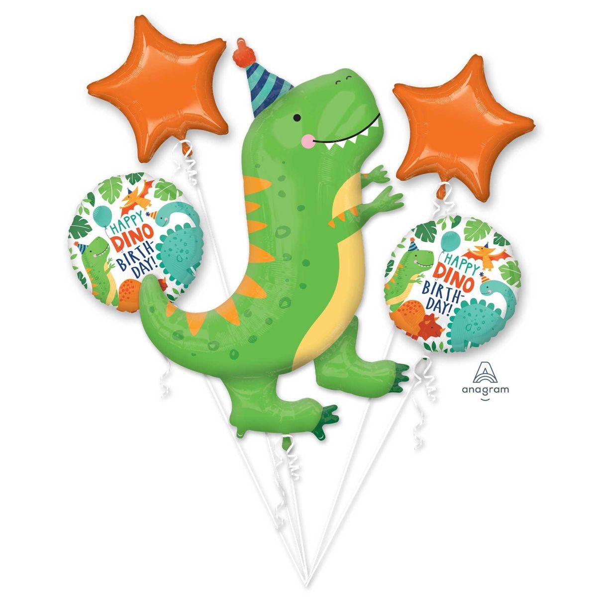 5 Piece Dino-Mite Happy Birthday Helium Foil Balloon Bouquet - Multicoloured