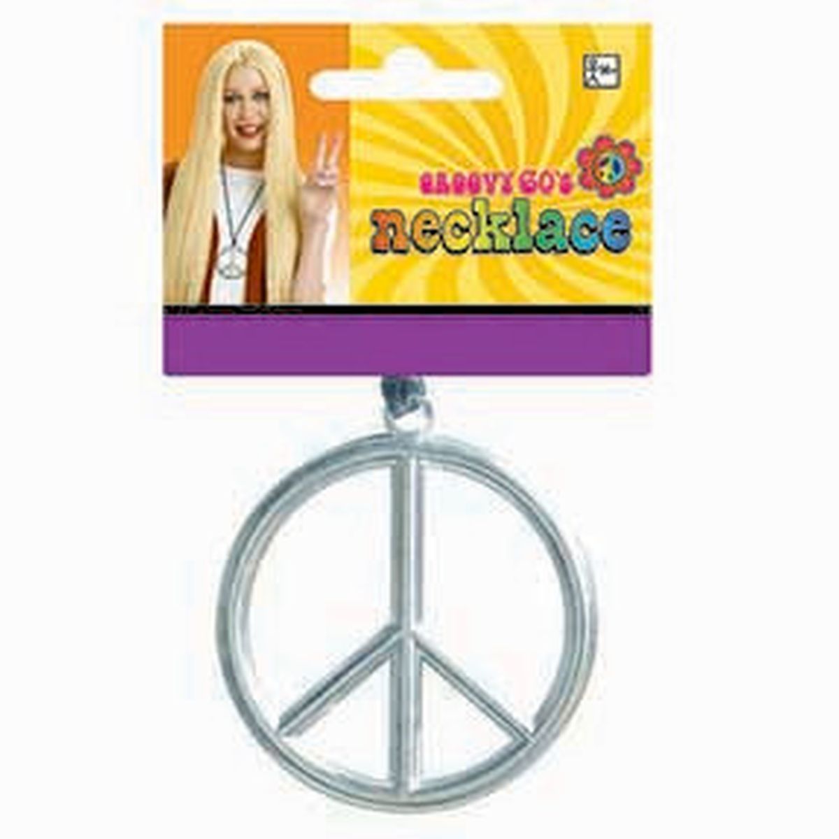 Peace Sign Pendant Necklace on Black Cord - Silver