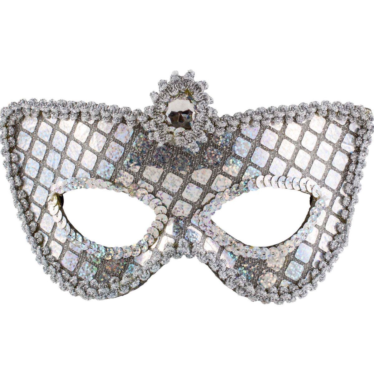 Sequin Silver Masquerade Eye Mask - One Size