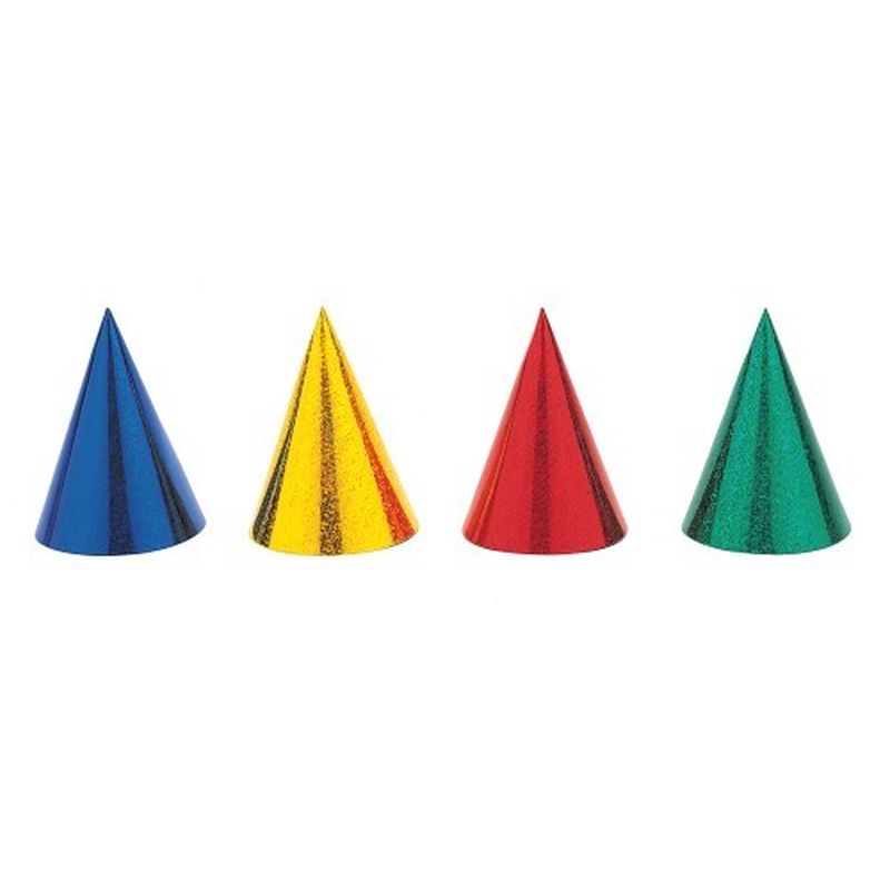 Holographic Cone Party Hats - 8 Pack