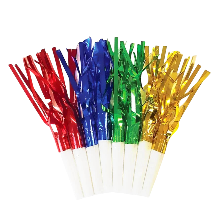 Rainbow Streamer Party Horns - Pk 8