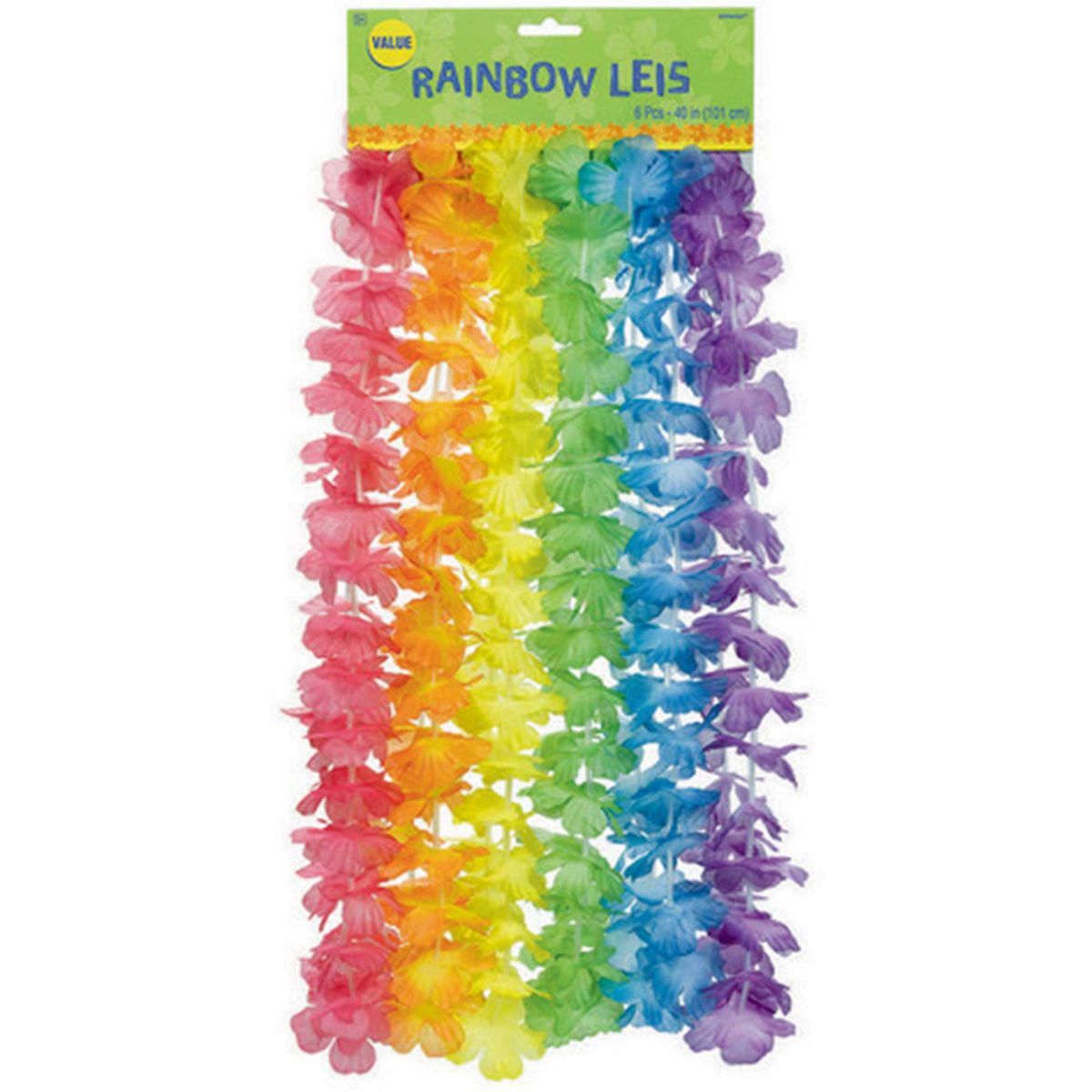 6 Pack Floral Fabric Neck Leis - Rainbow