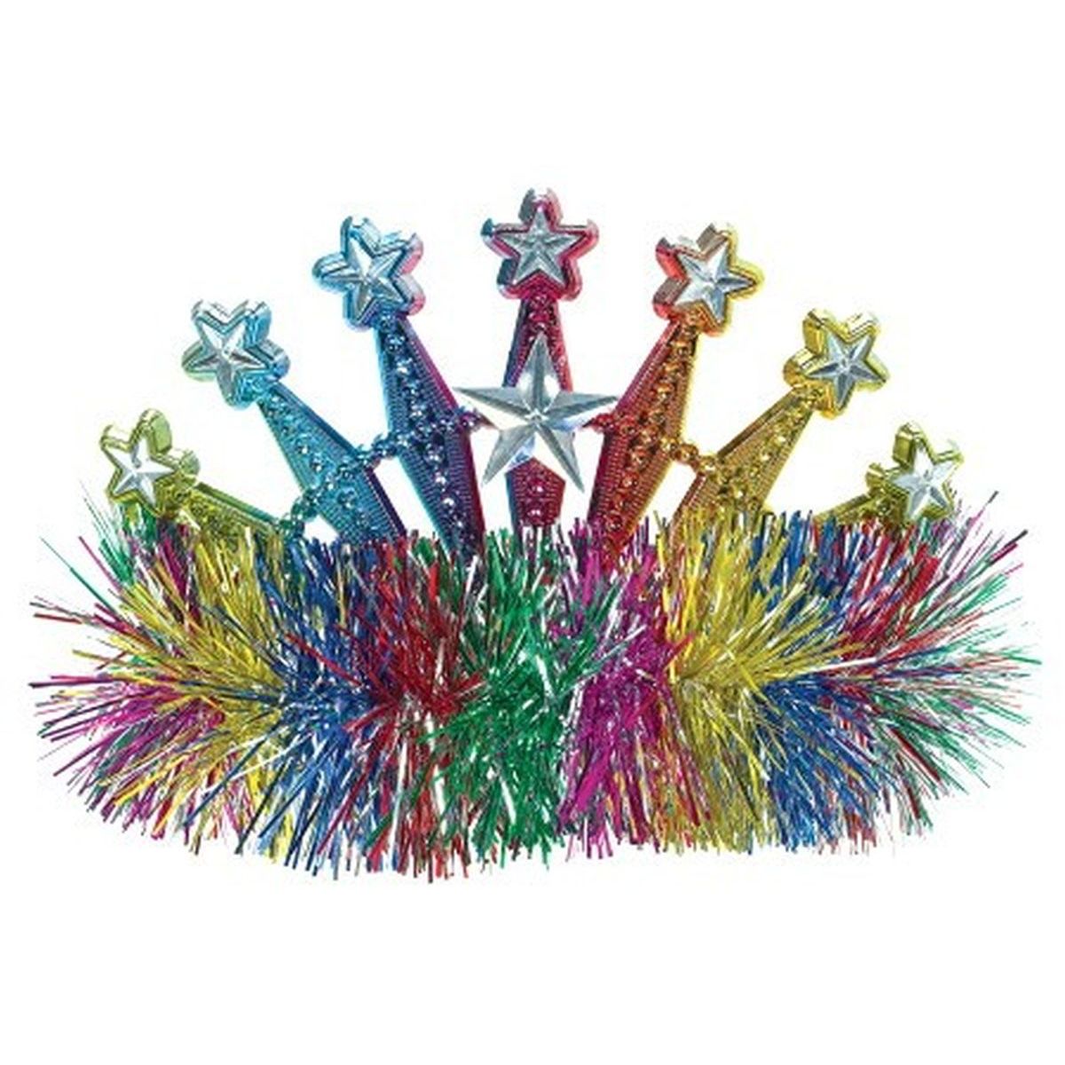 Rainbow Star Tinsel Tiara - Multicoloured