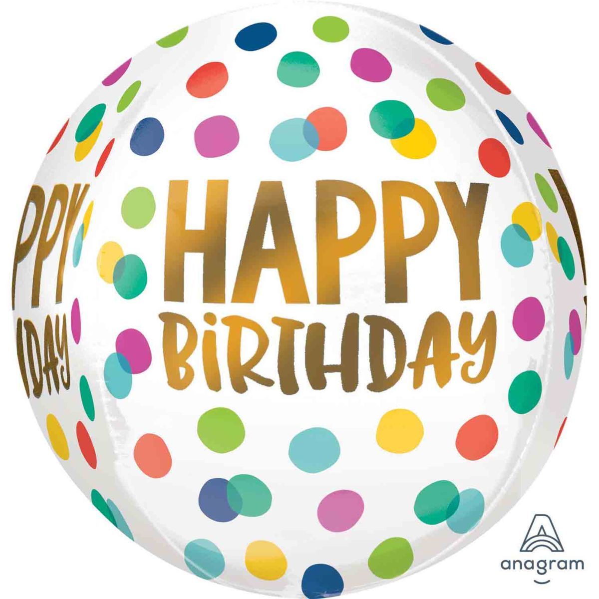 Orbz XL Happy Birthday Dots Foil Balloon 40cm - Multicoloured
