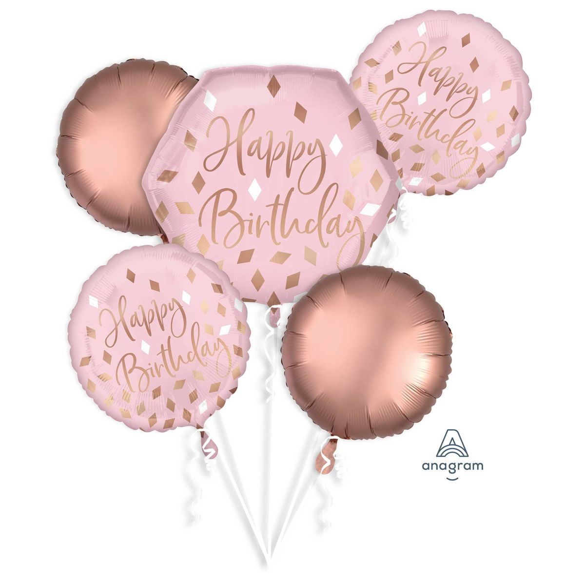 5 Piece Blush Happy Birthday Foil Balloon Bouquet