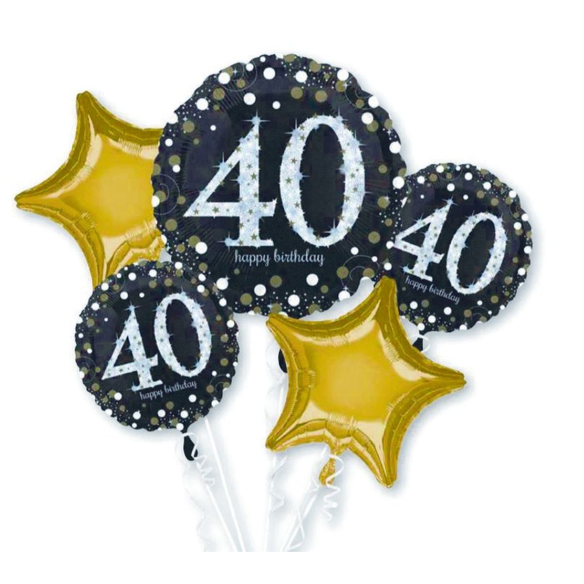 5 Piece Sparkling 40th Birthday Helium Foil Balloon Bouquet