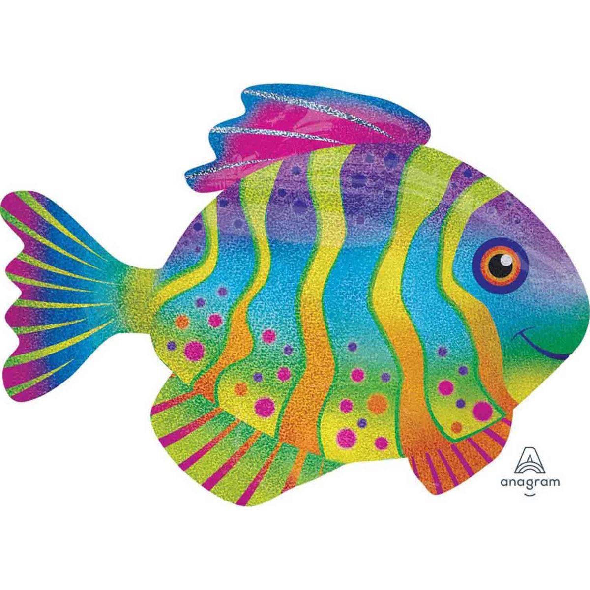 Holographic SuperShape Colourful Fish Foil Balloon 78cm x 66cm