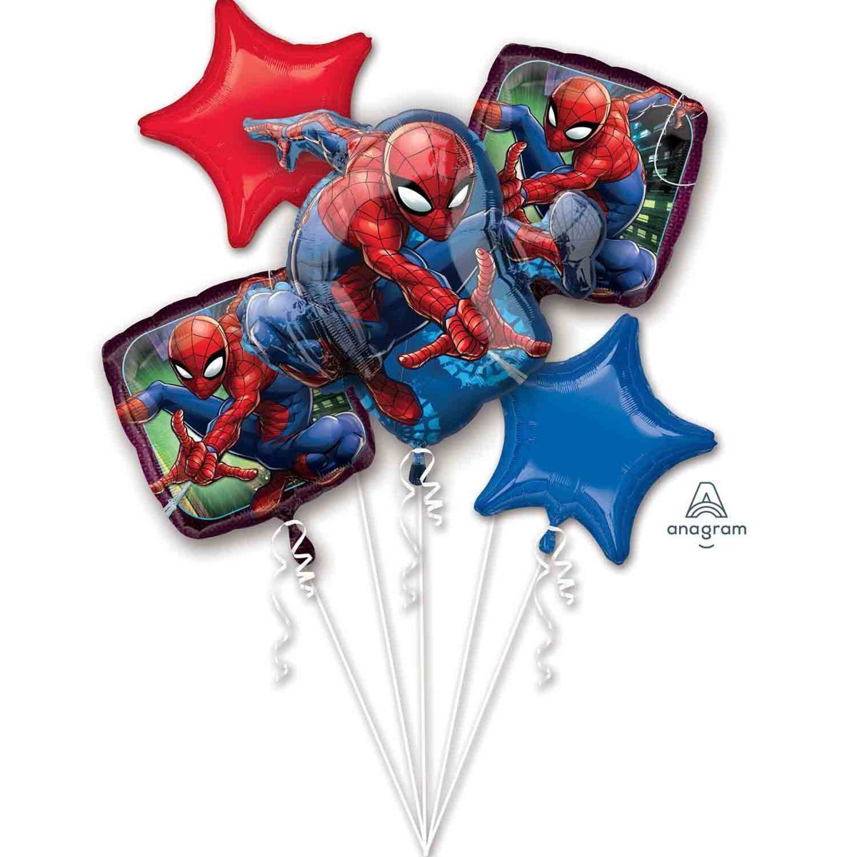 5 Piece Spider-Man Webbed Wonder Helium Foil Balloon Bouquet
