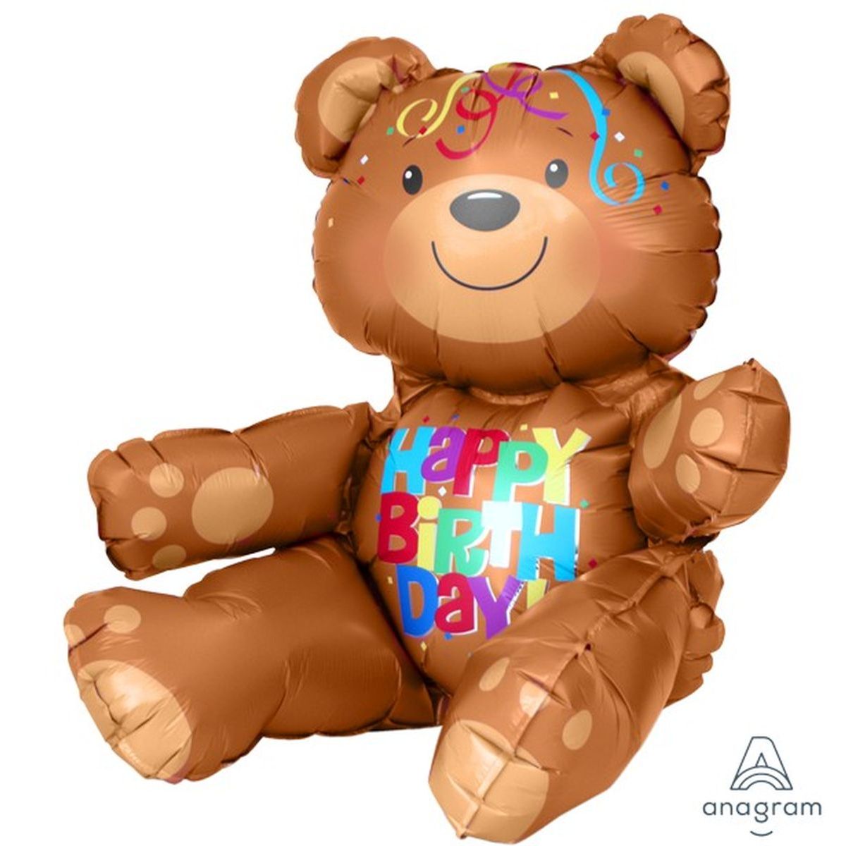 Happy Birthday Bear Foil Balloon 48cm x 43cm - Multicoloured