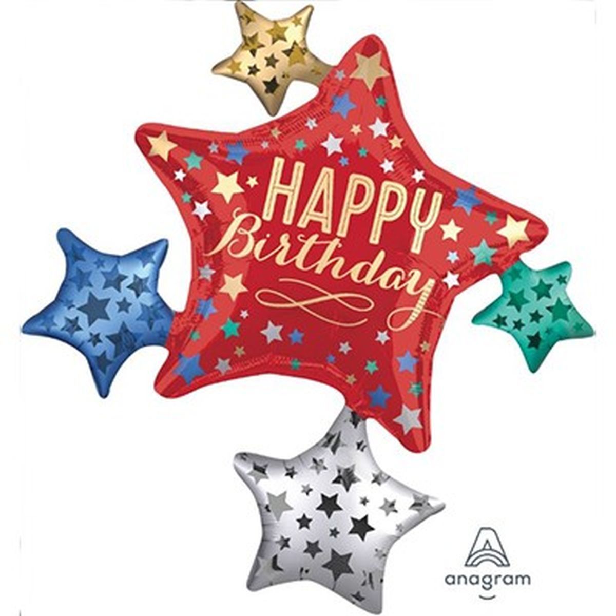 SuperShape XL Happy Birthday Satin Stars Cluster Foil Balloon 81cm x 88cm