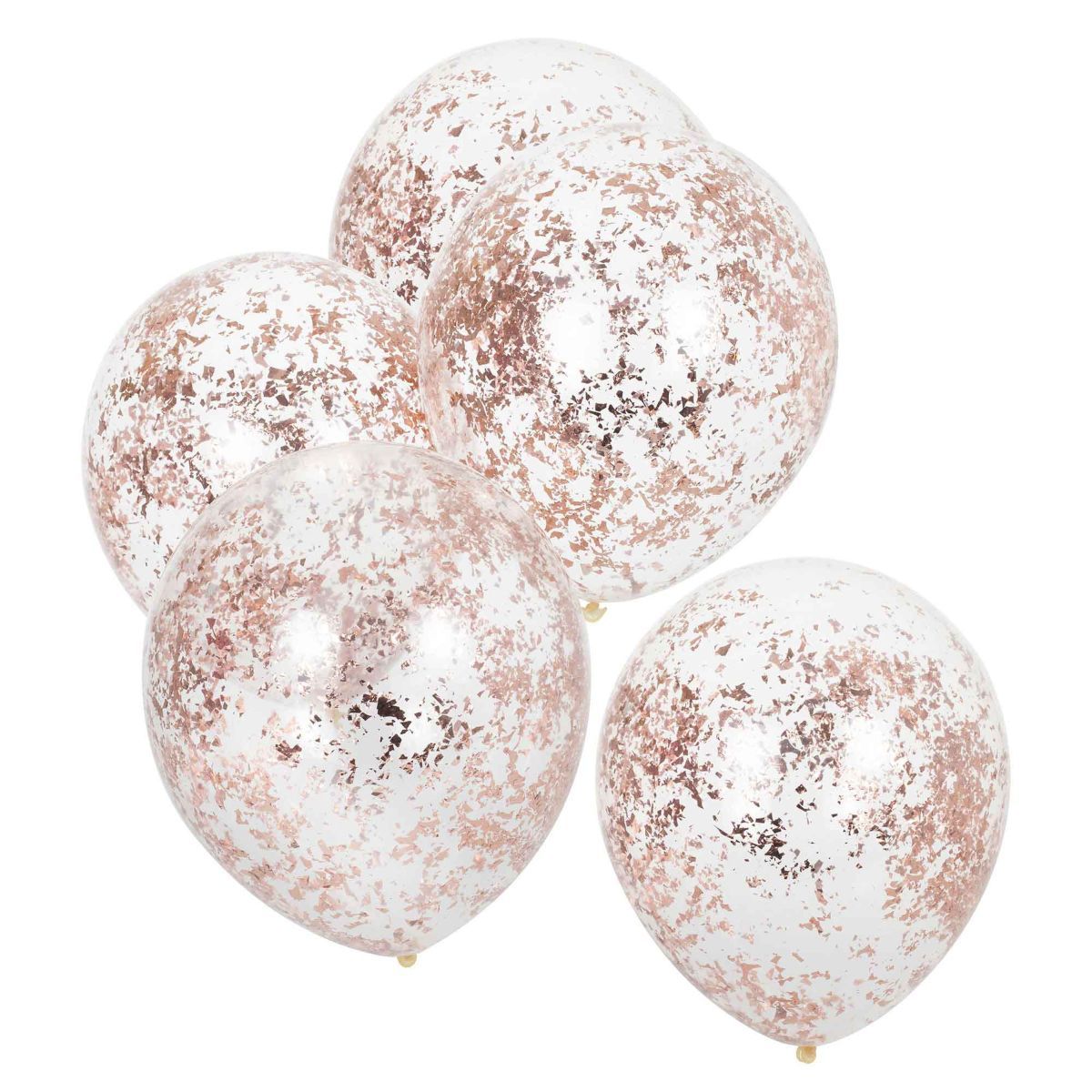 5 Pack 30cm Rose Gold Confetti Filled Clear Latex Balloons