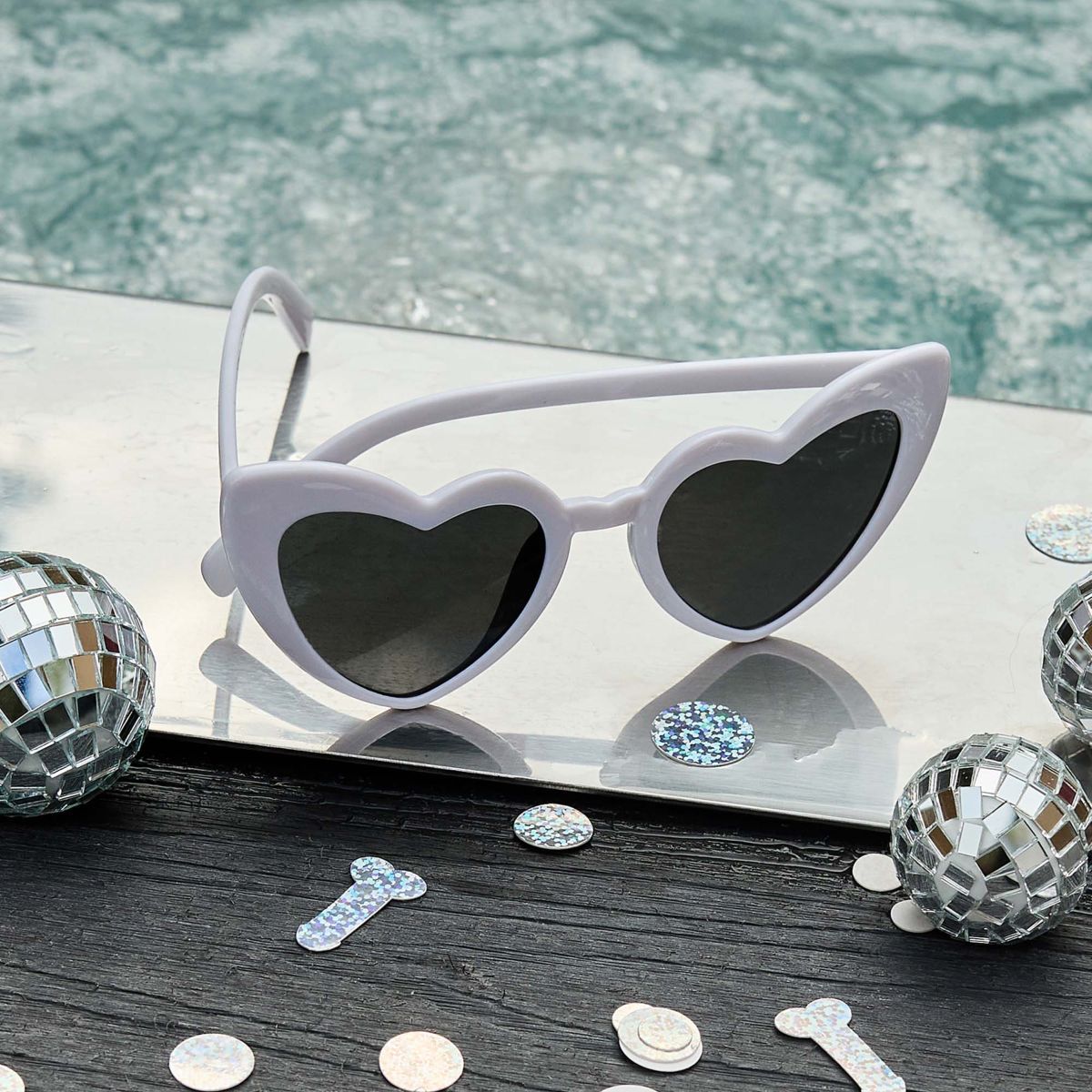Disco Hen White Heart Sunglasses