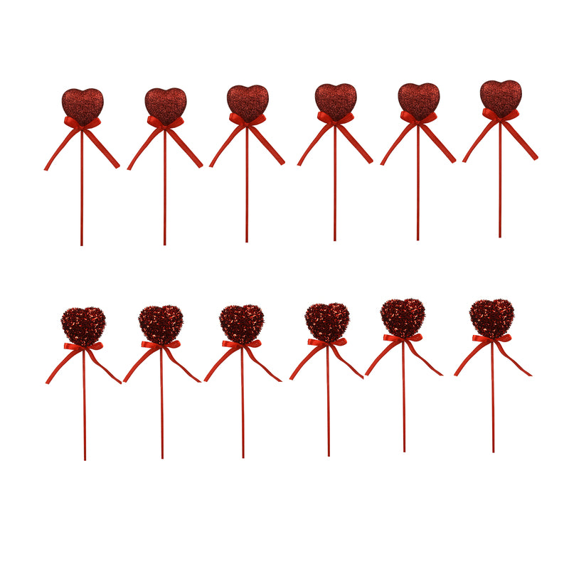 Heart Picks 24cm - 6 Pack - Red Dot