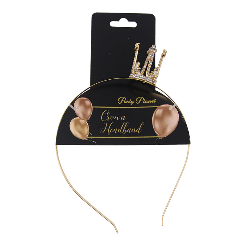Mini Gold Crown Headband with Diamantes - PARTY PLANET