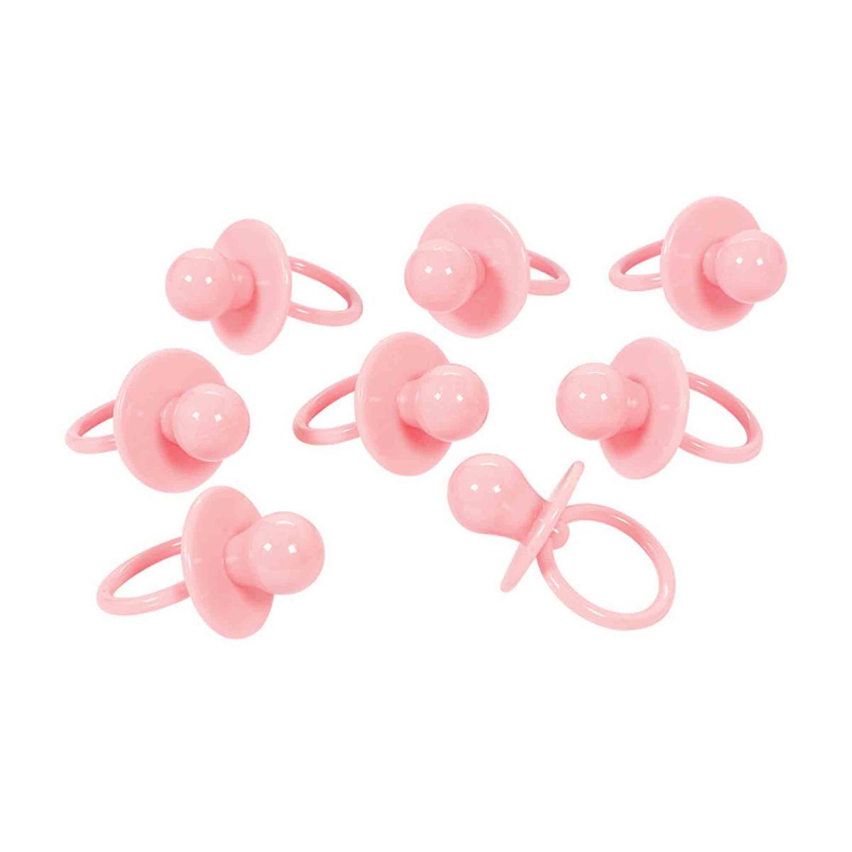 8 Pack Large Pink Plastic Pacifier Party Favours
