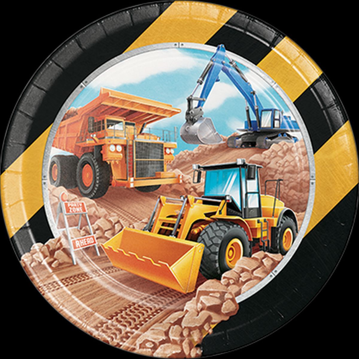 8 Pack Big Dig Construction Paper Dinner Plates 22cm
