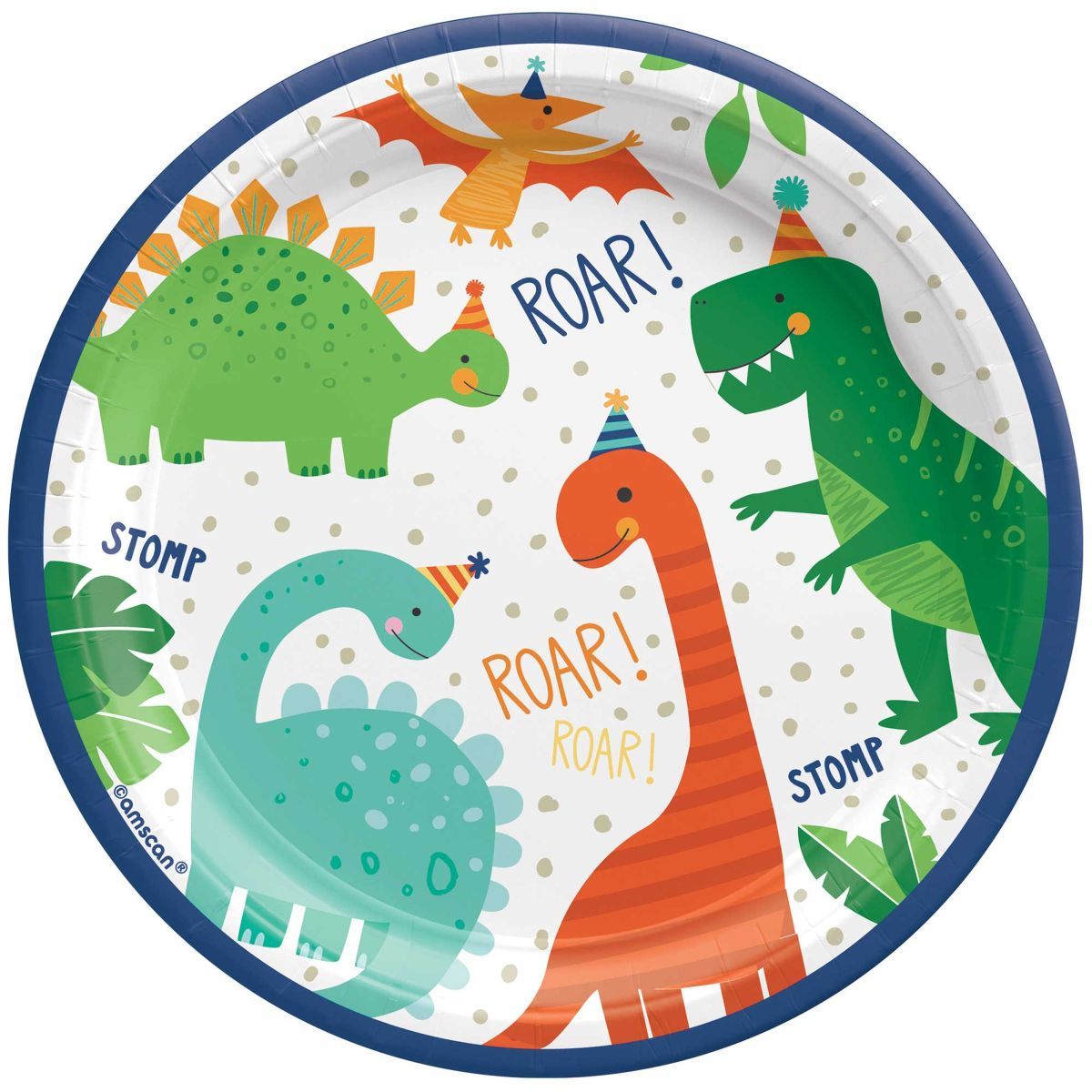 8 Pack Dino-Mite Party 17cm Round Paper Plates - Multicoloured