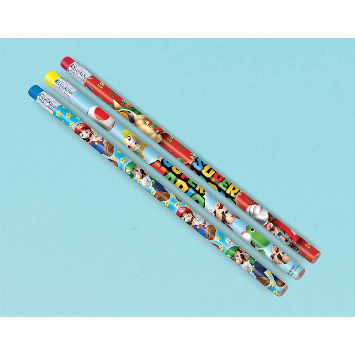 12 Pack Super Mario Brothers Pencils with Erasers - Assorted Designs
