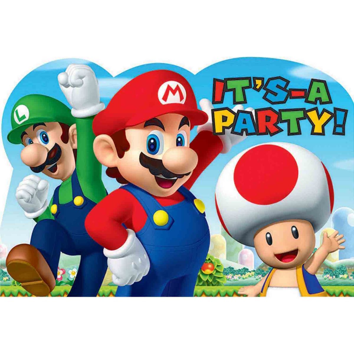 8 Pack Super Mario Brothers Postcard Invitations with Envelopes and Stickers