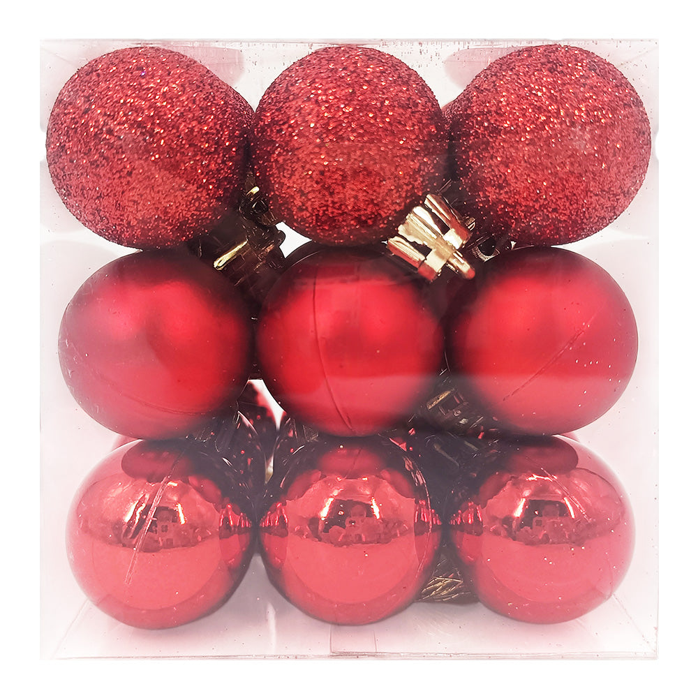 18 Pack Christmas Bauble Set - Glitter, Matt and Shiny
