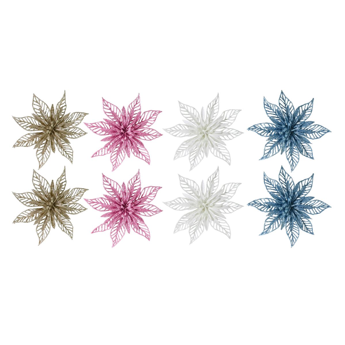 2 Pack Glitter Poinsettia Flower Clips - Assorted