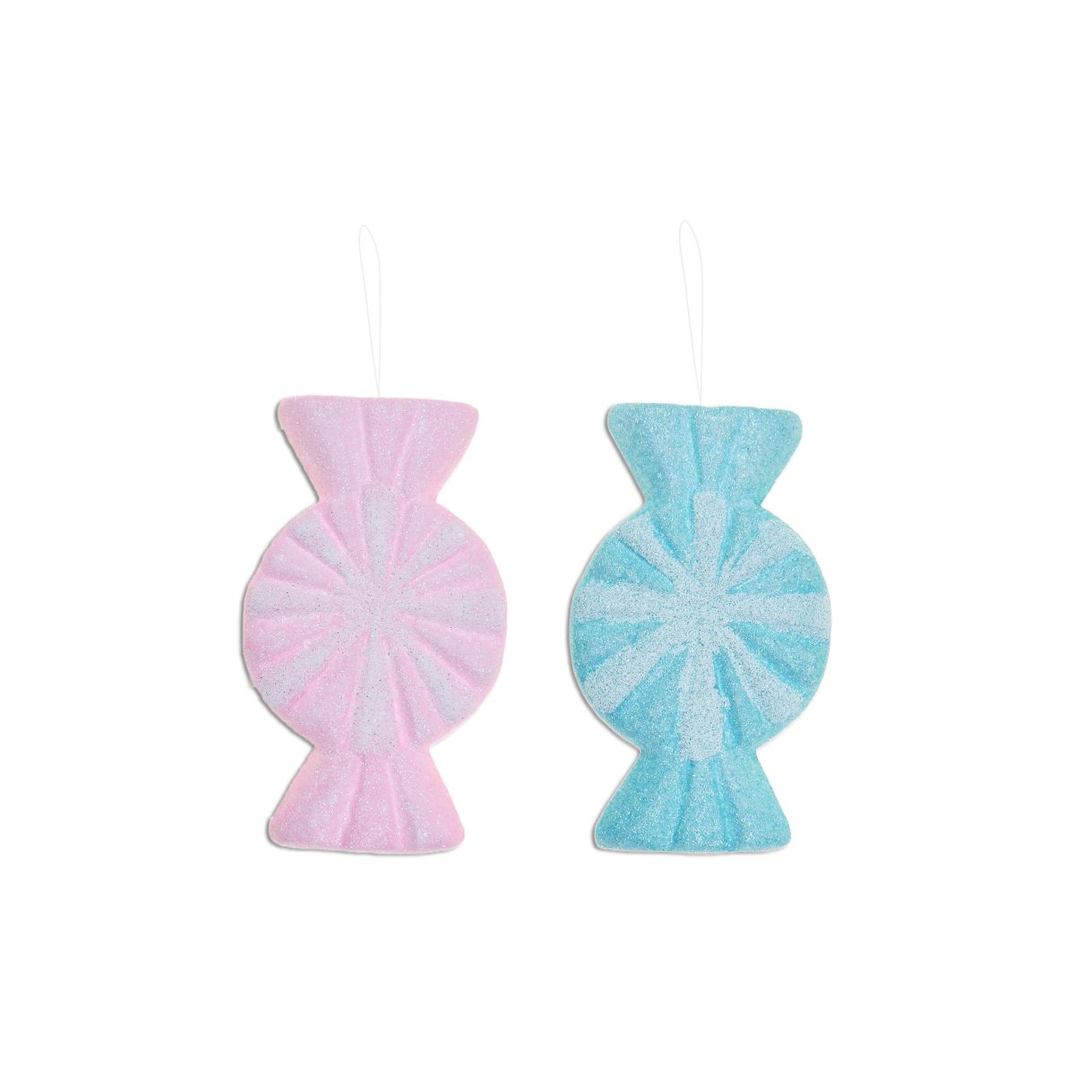 2 Pack Christmas Candy Glitter Ornaments - Assorted Pink & Blue