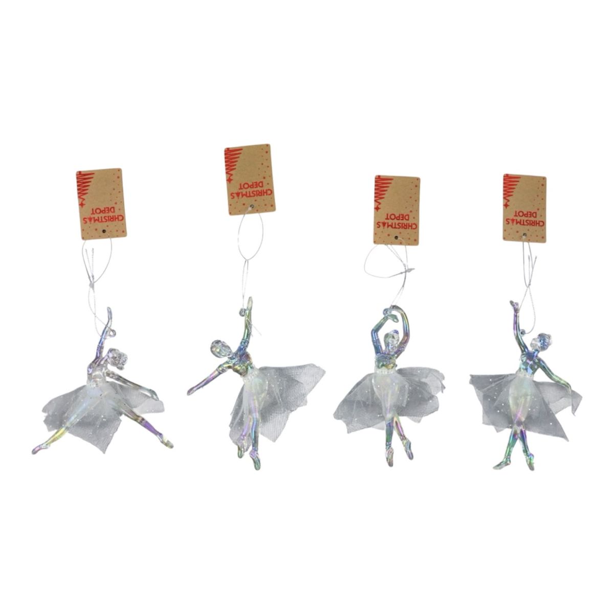 4 Pack Christmas Ballet Girl Tree Ornaments 15cm - White