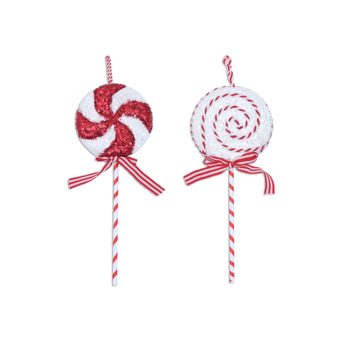 2 Pack Christmas Lollipop Pick Ornament - Red & White