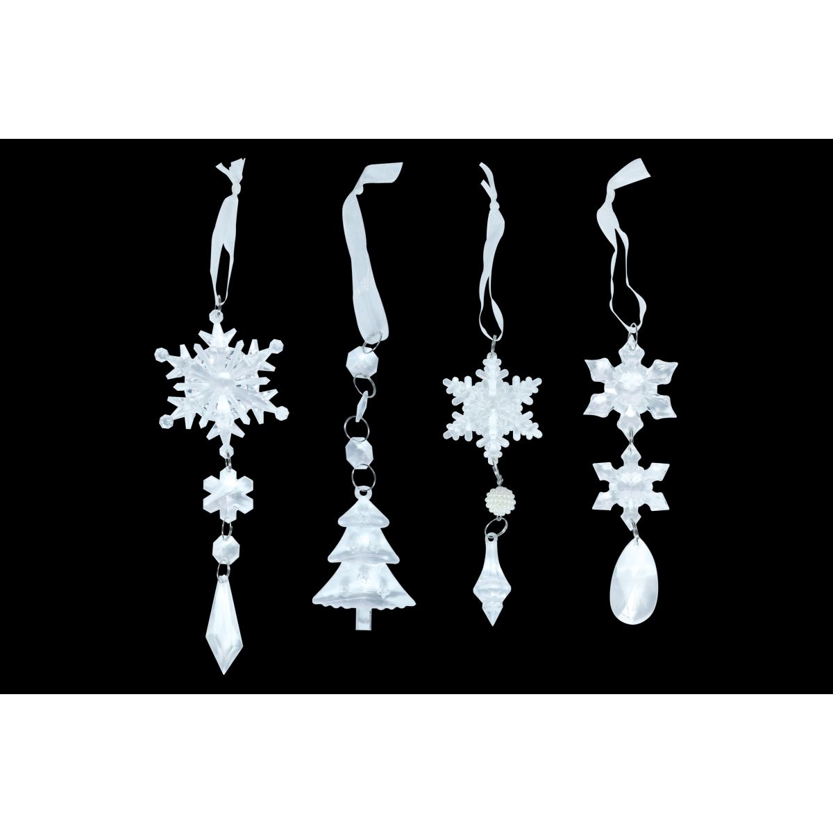 4 Pack Christmas Tree Acrylic Decorations 21-23cm - Clear