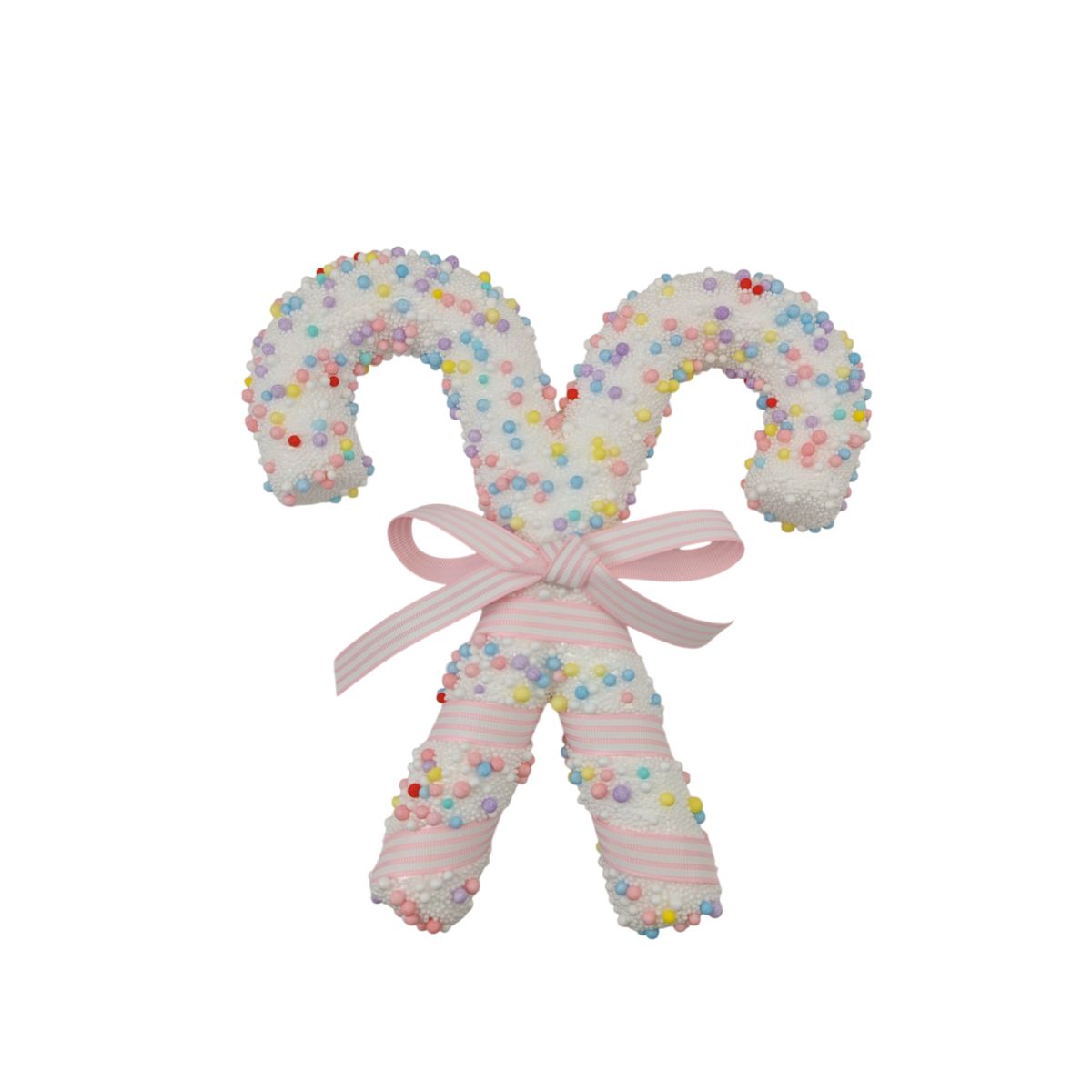Christmas Candy Cane Double Foam Garland with Beads 24.5cm - Pastel Pink & White