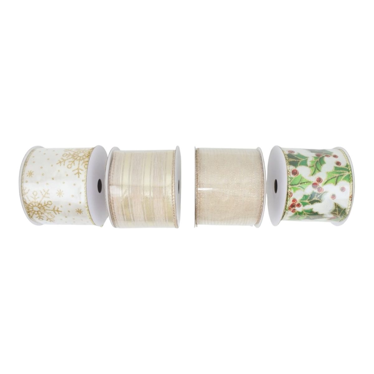 24 Pack Christmas Ribbon Spools 6.3cm x 27m - Gold & White