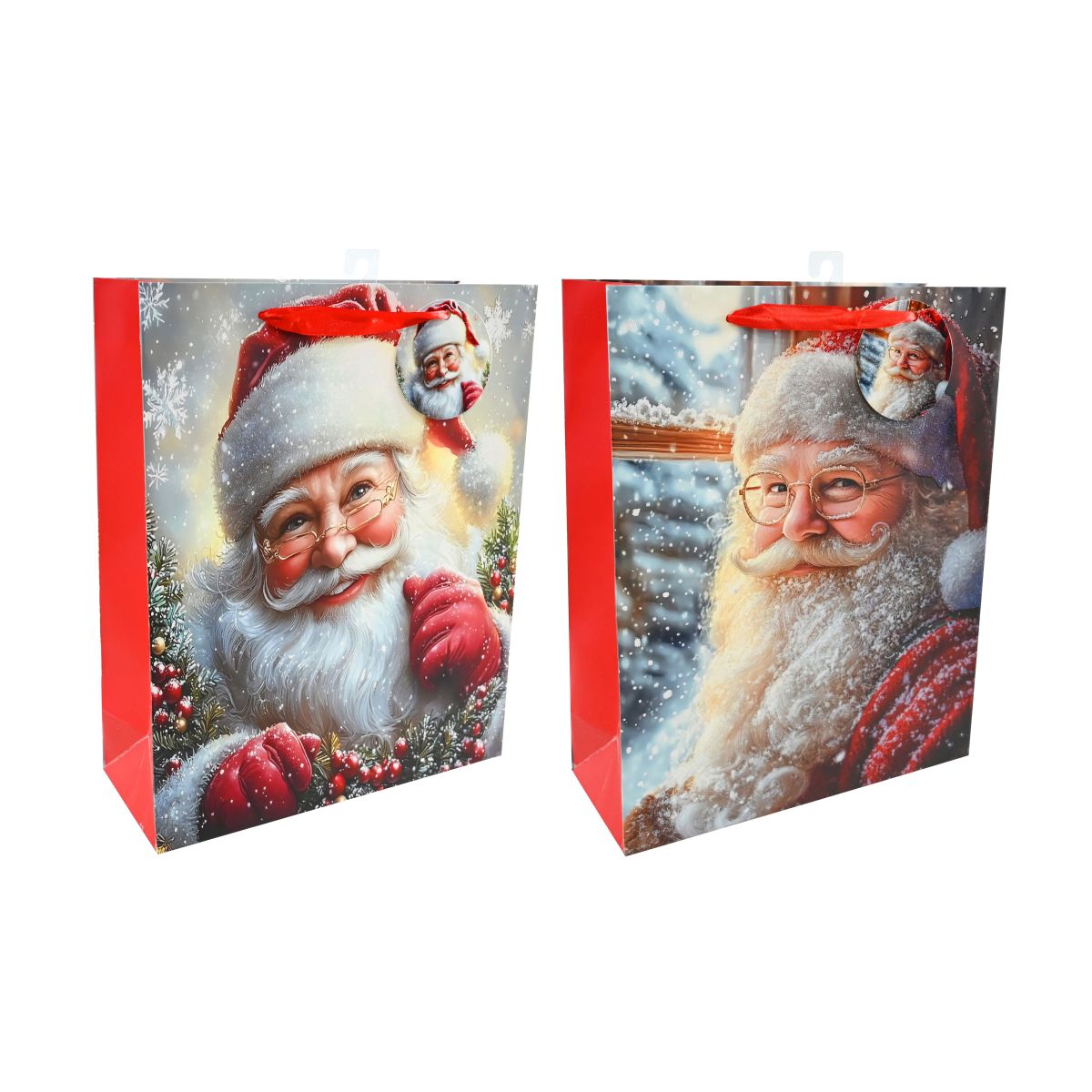 Large Snowy Santa Glitter Gift Bag - Assorted