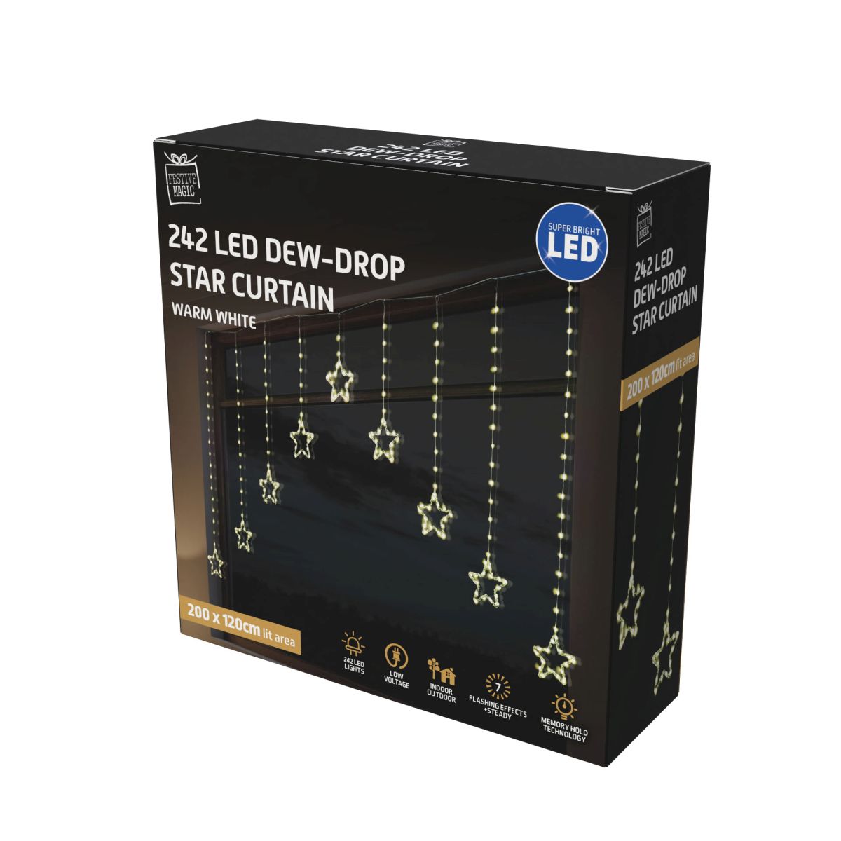 Dew Drop Star LED Curtain Light 200 x 120cm - Gold