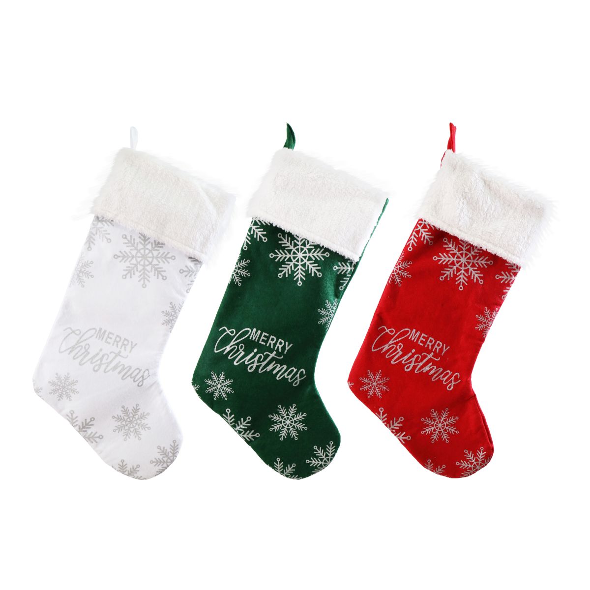 54cm Christmas Stocking with Silver Snowflakes - Assorted