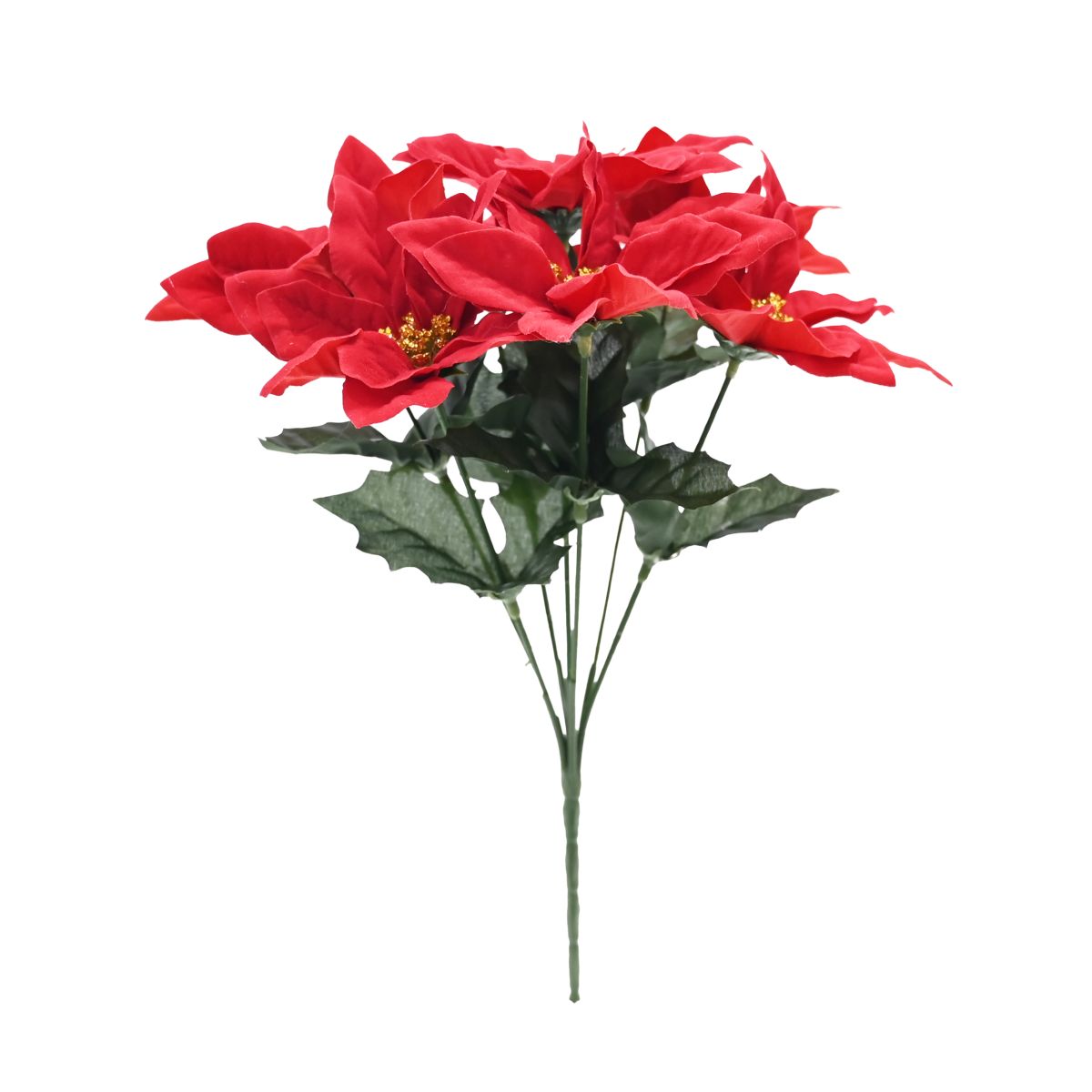 7 Head Flocked Poinsettia Bunch 30cm