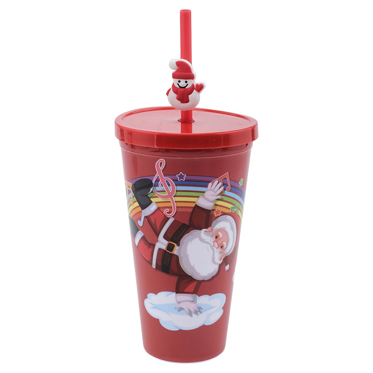 550ml Christmas Cup with Lid and Straw - Assorted Designs