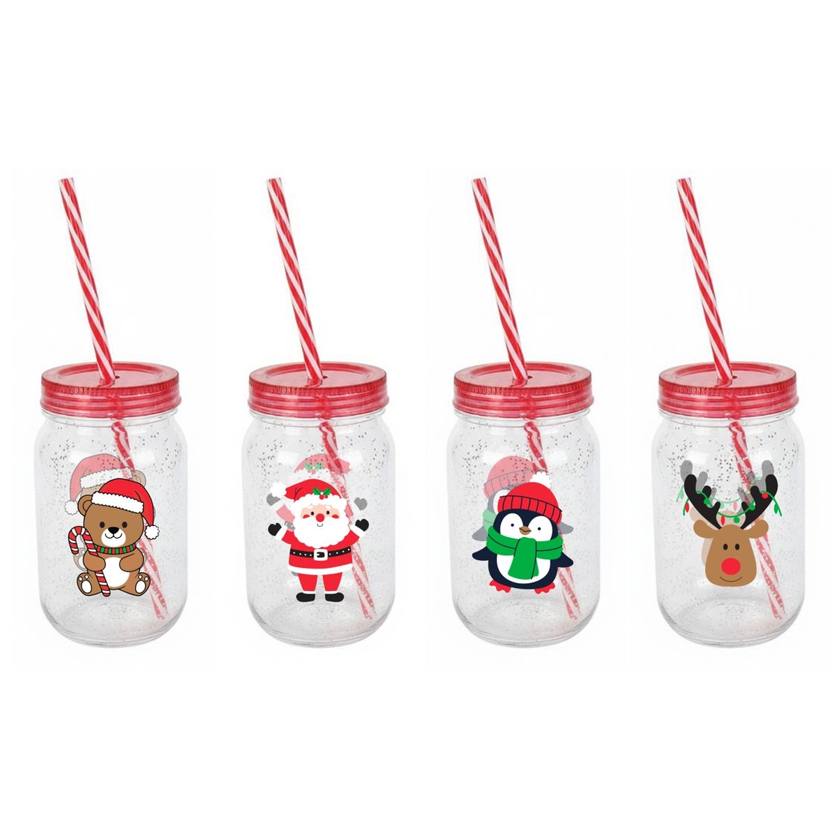 550ml Christmas Screw Top Cup with Straw - Assorted