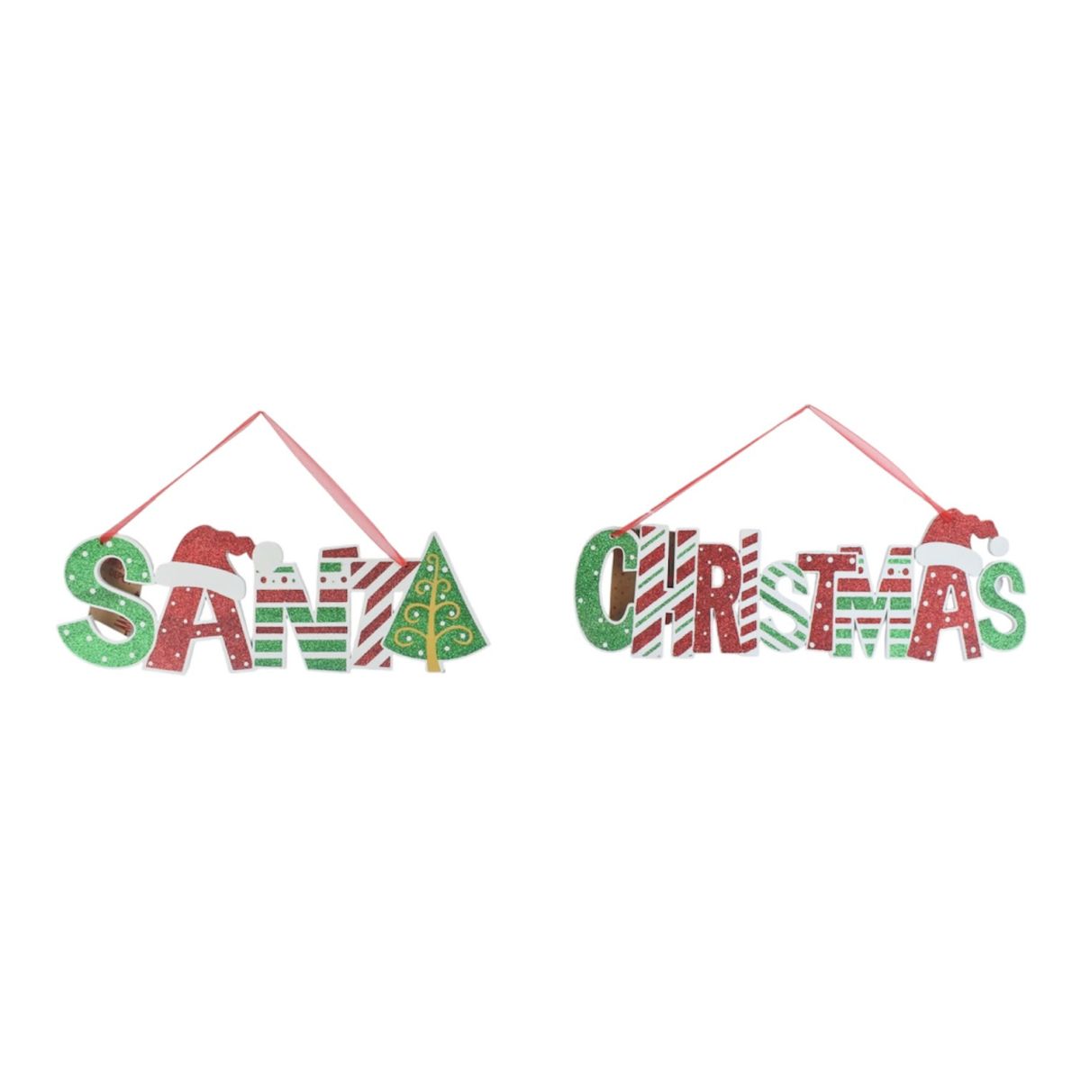 Glitter Santa Christmas Hanging Sign 29 x 10cm