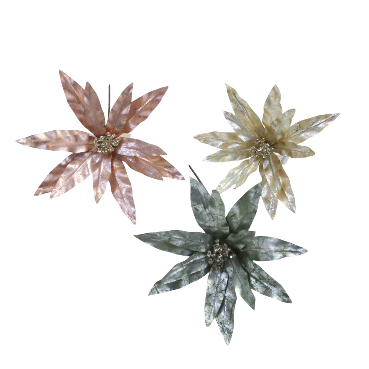 Metallic Christmas Flower Pick 32cm - Assorted