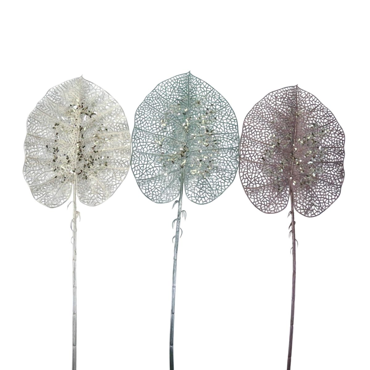 3 Pack Christmas Leaf Pick 82cm - Assorted Champagne/Rose Gold/Green