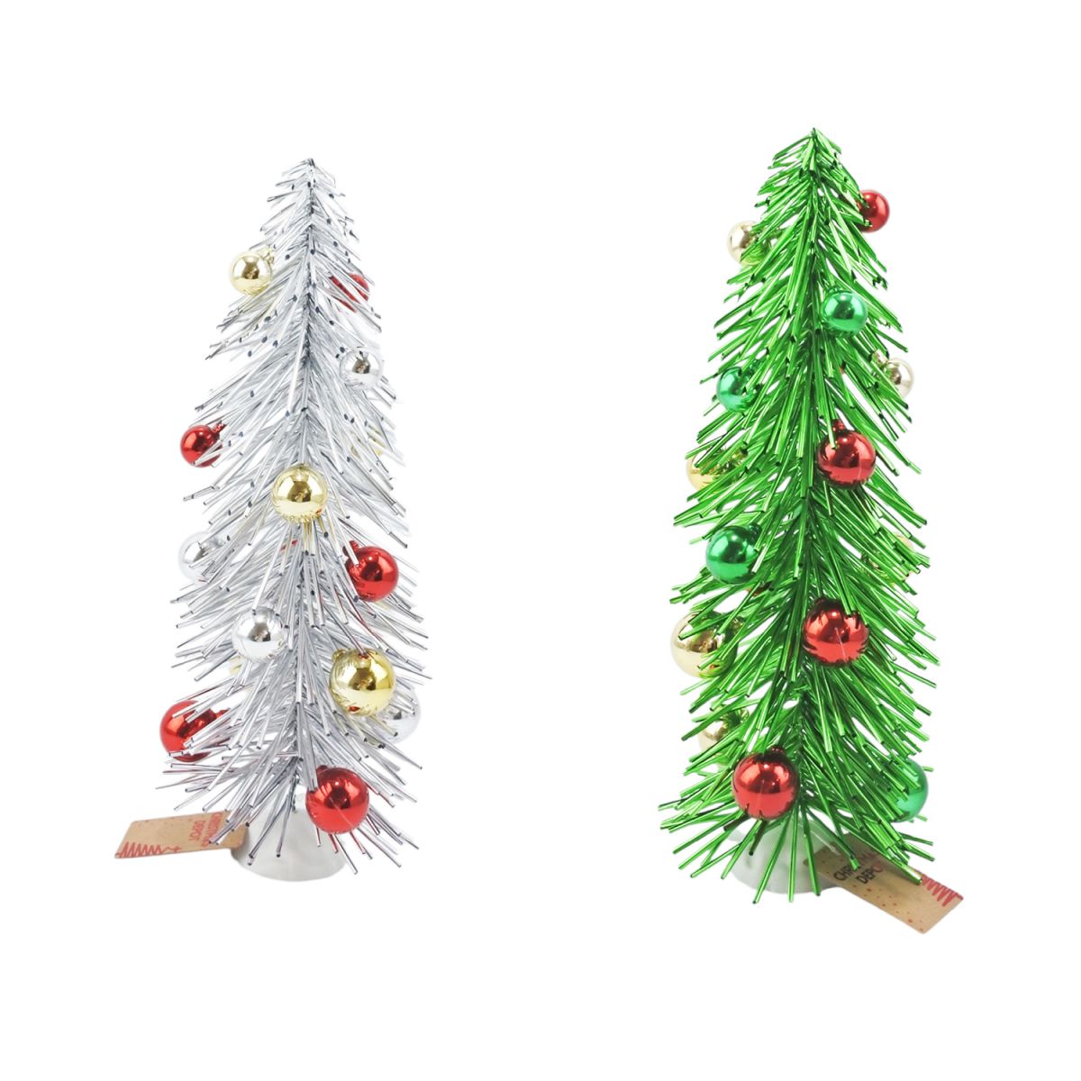 Metallic Christmas Tree Table Decoration with Tinsel and Bauble 32cm - Assorted