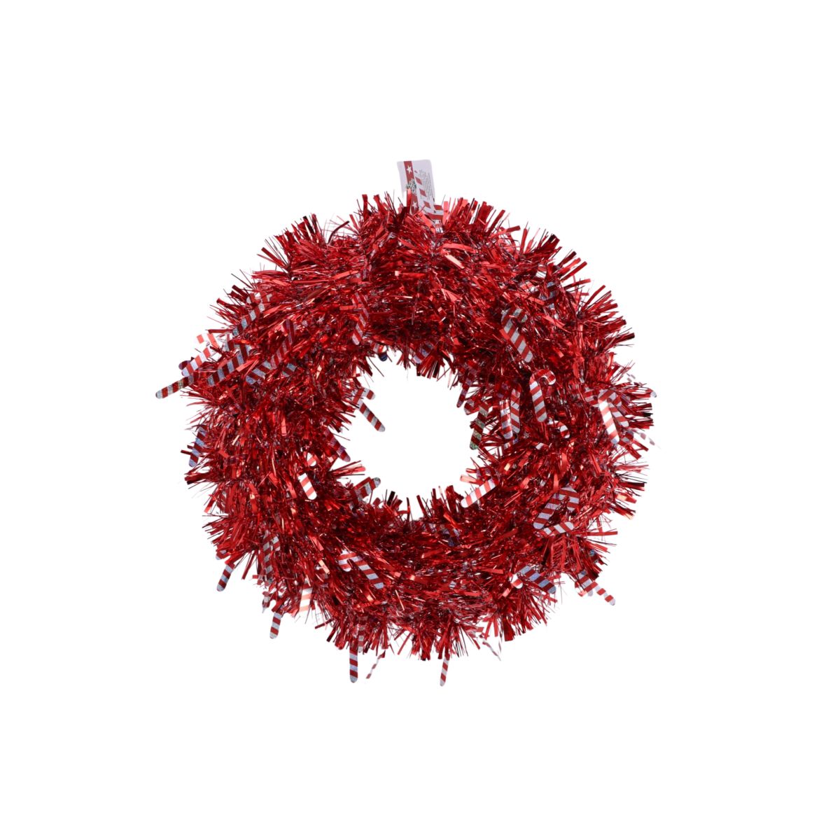 Candy Cane Tinsel Christmas Wreath 47cm - Red