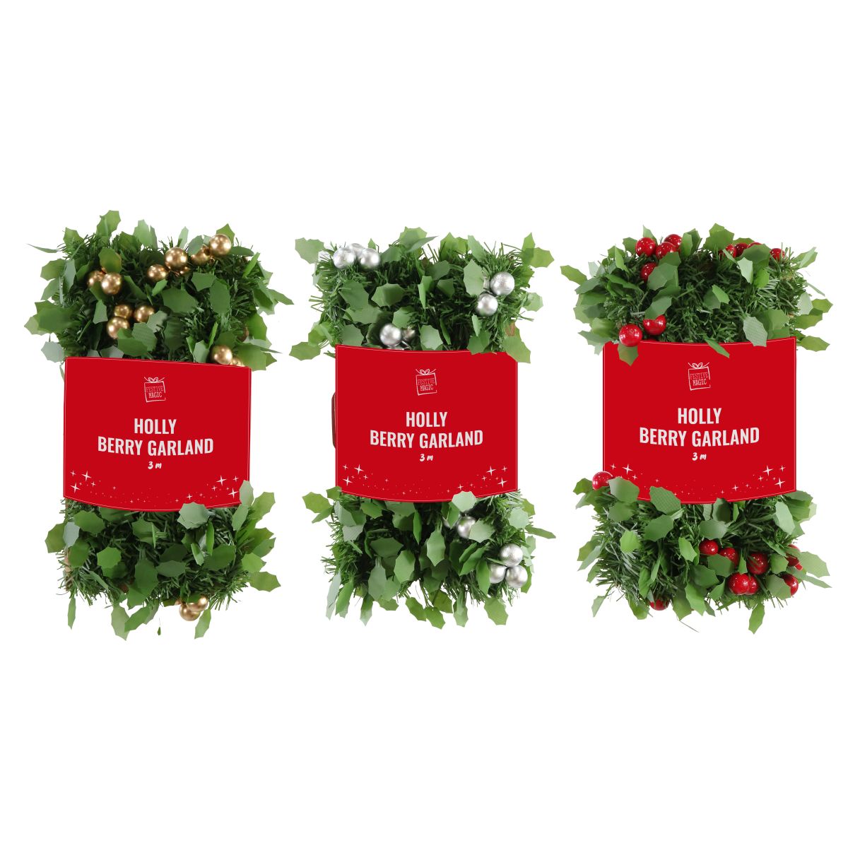 Holly Berry Garland 3m - Assorted
