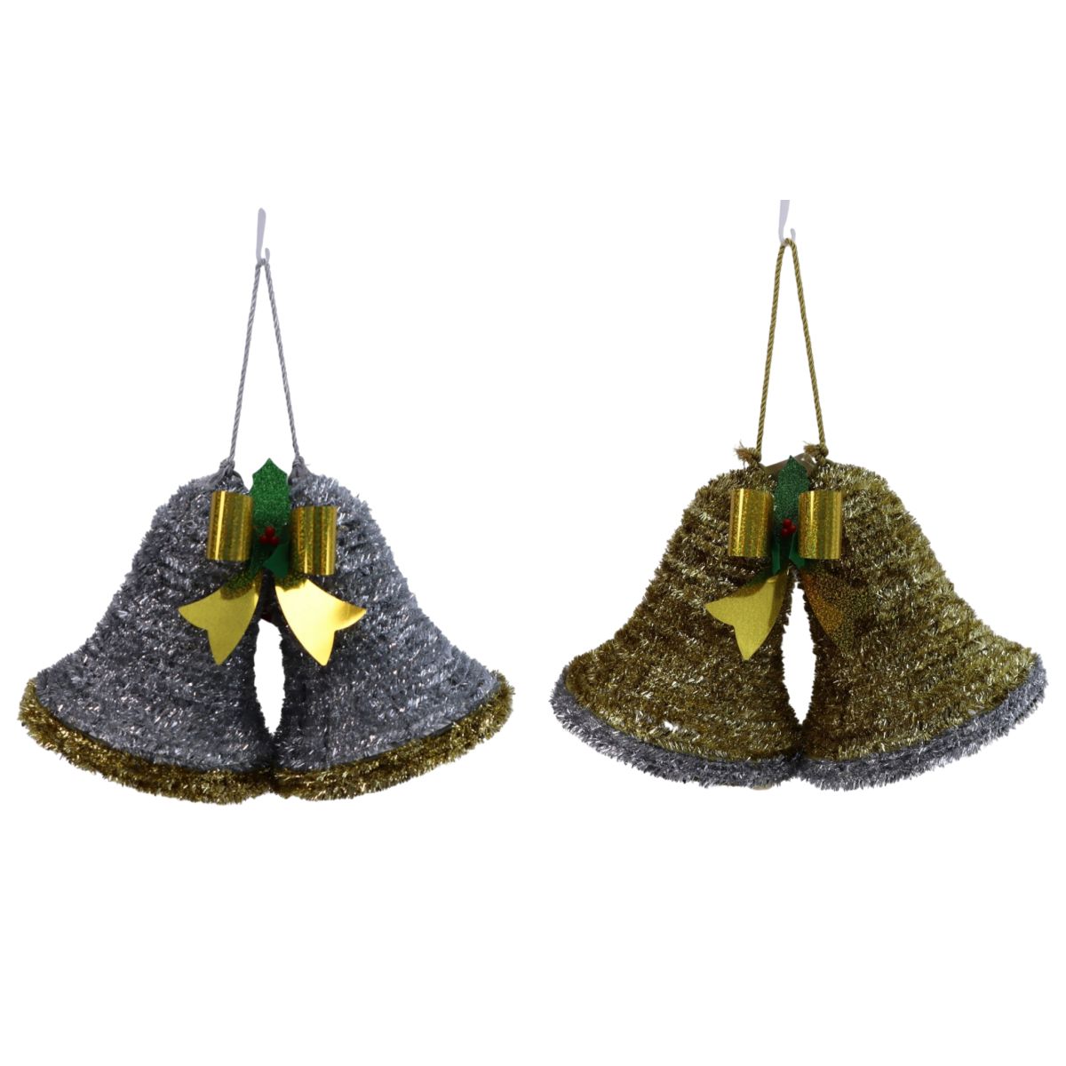 Tinsel Double 3D Bells 39.2cm - Gold with Silver Rim