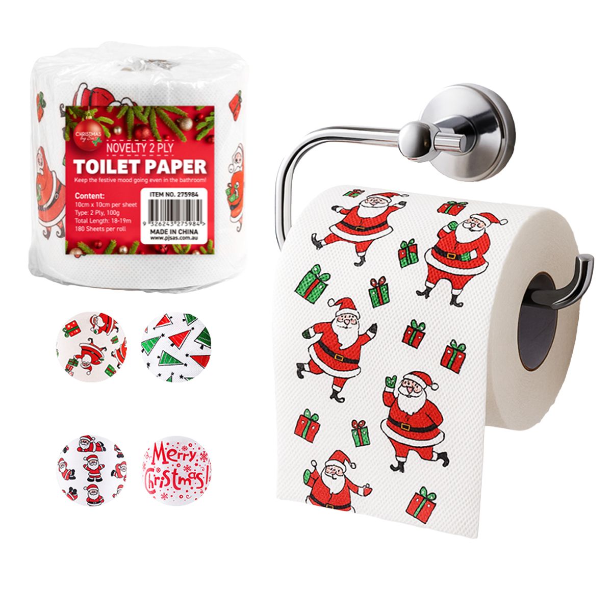 Christmas Novelty Toilet Paper - 4 Assorted Designs